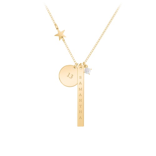 Milestone Necklace with Star Charm – 9kt Yellow Gold with Opal