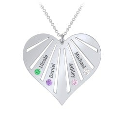 Engravable Heart Necklace with 2-7 Birthstones