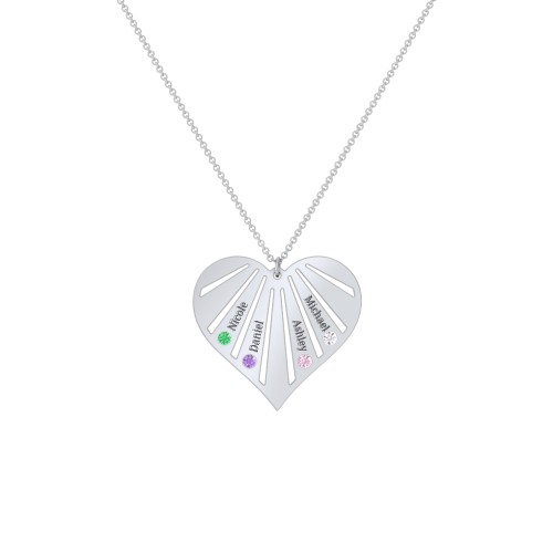 Engravable Heart Necklace with 2-7 Birthstones