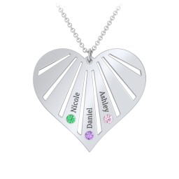 Engravable Heart Necklace with 2-7 Birthstones in 925 Sterling Silver with Green Premium Zirconia, Amethyst, Pink Tourmaline, Cubic Zirconia, Fancy Blue Premium Zirconia, and Fancy Pink Premium Zirconia