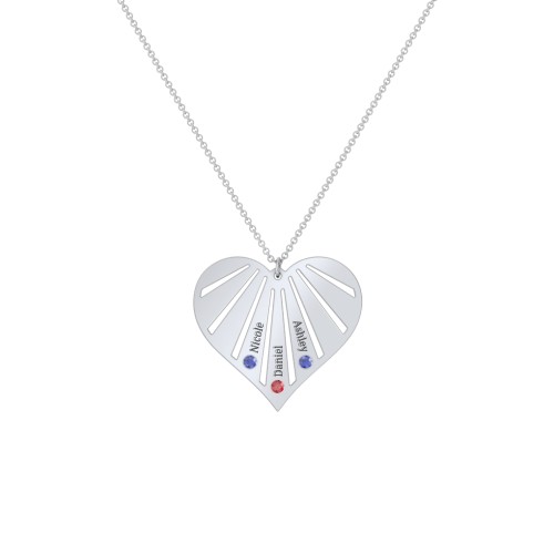 Engravable Heart Necklace with 2-7 Birthstones – Sterling Silver with Blue Sapphire and Garnet