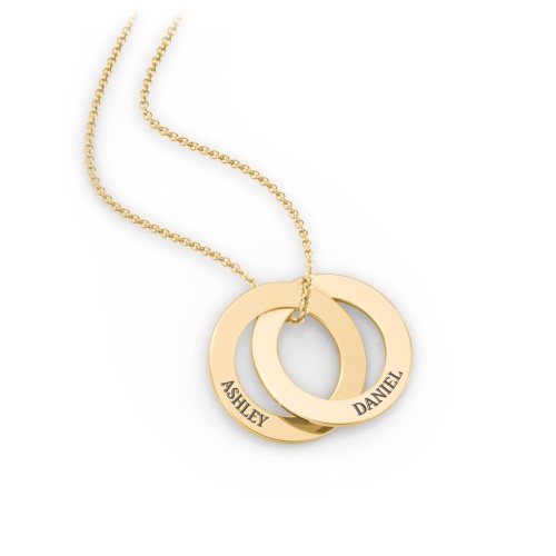 Engraved 2 Interlocking Russian Rings Necklace