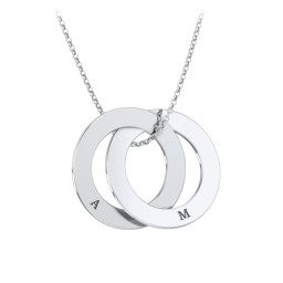 Engraved 2 Interlocking Russian Rings Necklace in 925 Sterling Silver