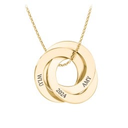 Engraved 3 Interlocking Russian Rings Necklace