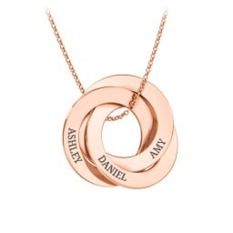 Engraved 3 Interlocking Russian Rings Necklace