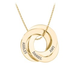 Engraved 3 Interlocking Russian Rings Necklace