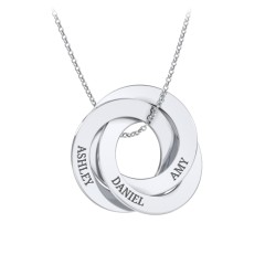 Engraved 3 Interlocking Russian Rings Necklace – Sterling Silver