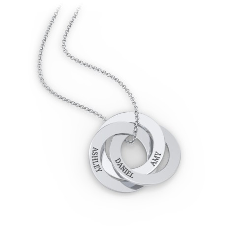 Engraved 3 Interlocking Russian Rings Necklace – Sterling Silver