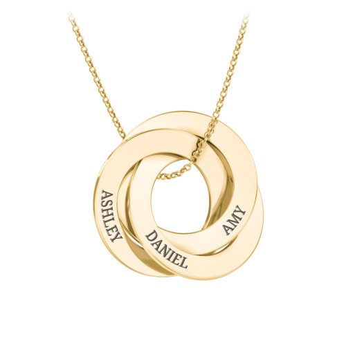 Engraved 3 Interlocking Russian Rings Necklace – 9kt Yellow Gold