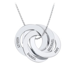 Engraved 4 Interlocking Russian Rings Necklace in 925 Sterling Silver