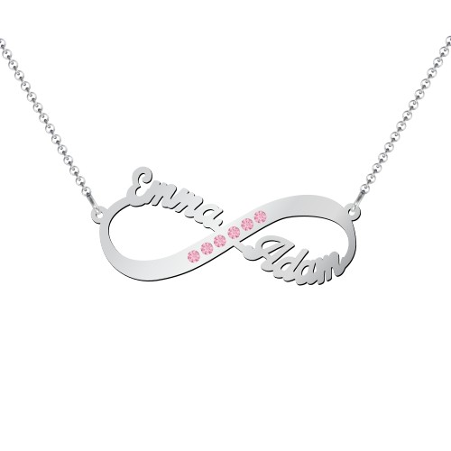 Infinity Name Necklace with Accents – Sterling Silver with Fancy Pink Premium Zirconia