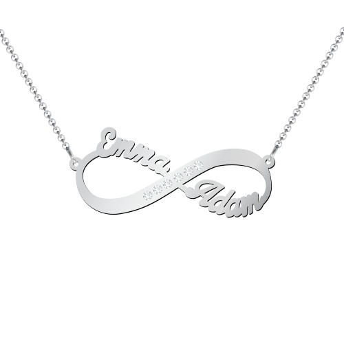 Infinity Name Necklace with Accents – Sterling Silver with White Premium Zirconia