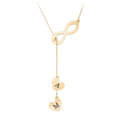 Infinity Lariat Necklace with Hearts in 9K Solid Yellow Gold