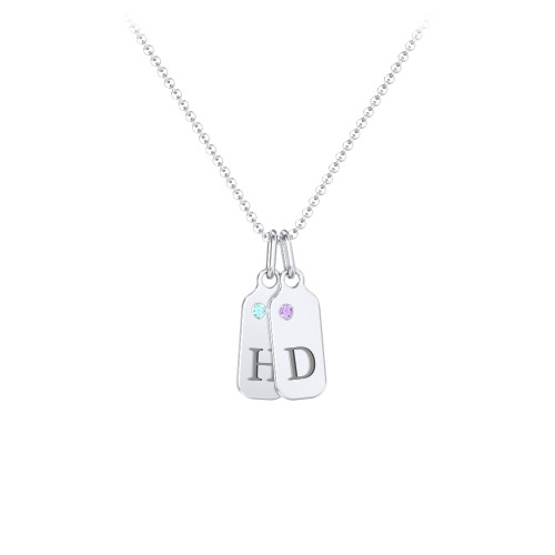 Duchess Dog Tag 2 Initial Necklace with Accent Stone