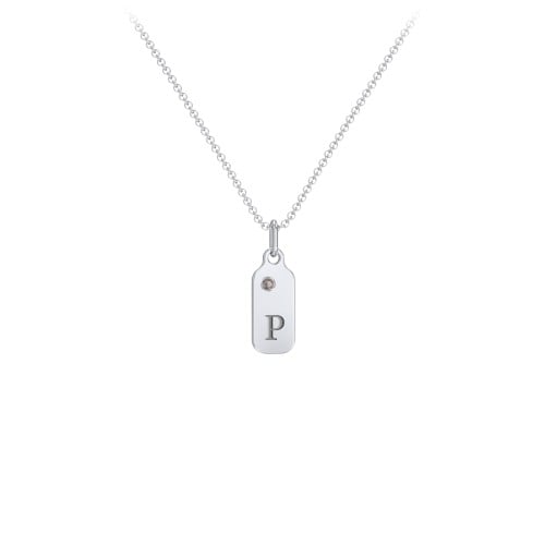 Duchess Dog Tag Initial Necklace with Birthstone