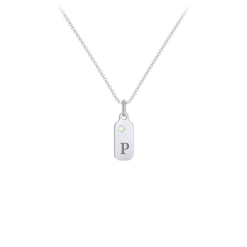 Duchess Dog Tag Initial Necklace with Birthstone – Sterling Silver with Peridot