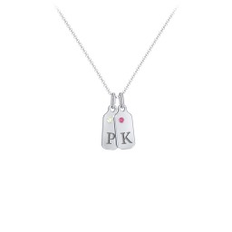 Duchess Dog Tag 2 Initial Necklace with Birthstone in 925 Sterling Silver with Peridot, Ruby, Blue Topaz, and Citrine