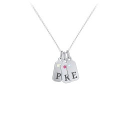 Duchess Dog Tag 3 Initial Necklace with Birthstone in 925 Sterling Silver with Peridot, Ruby, Blue Topaz, and Citrine