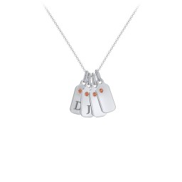Duchess Dog Tag 4 Initial Necklace with Birthstone in 925 Sterling Silver with Garnet