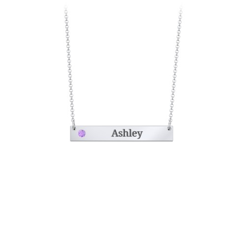 Engravable Birthstone Bar Necklace – Sterling Silver with Amethyst
