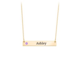 Engravable Birthstone Bar Necklace in 18K Gold Plated Silver with Amethyst, Fancy Pink Premium Zirconia, Citrine, Mint Premium Zirconia, and Amethyst Premium Zirconia