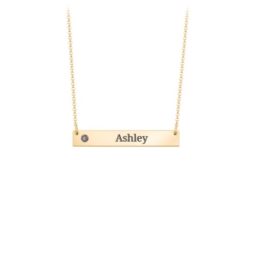 Engravable Birthstone Bar Necklace – 18K Gold Plated Silver with Smokey Quartz