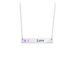 2 Engravable Birthstone Bar Necklace – 18K Gold Plated Silver with Pink Tourmaline