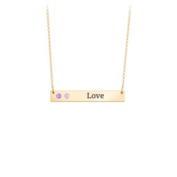 2 Engravable Birthstone Bar Necklace in 18K Gold Plated Silver with Amethyst, Fancy Pink Premium Zirconia, Citrine, Mint Premium Zirconia, and Amethyst Premium Zirconia