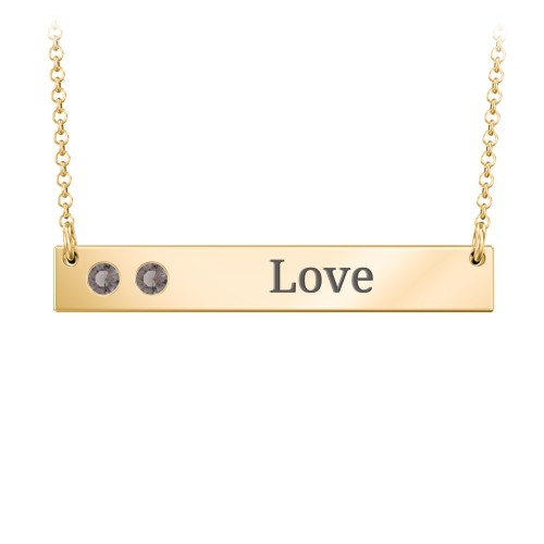 2 Engravable Birthstone Bar Necklace – 18K Gold Plated Silver with Smokey Quartz