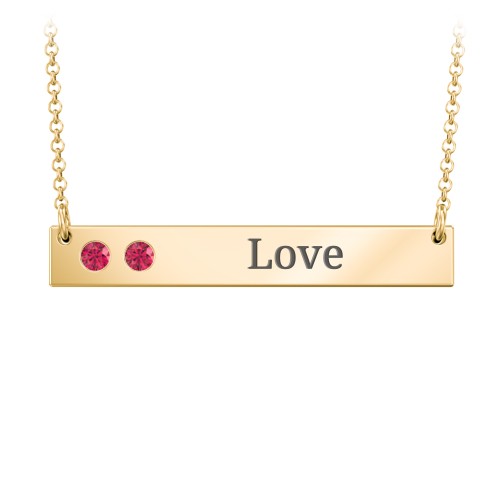 2 Engravable Birthstone Bar Necklace – 18K Gold Plated Silver with Ruby