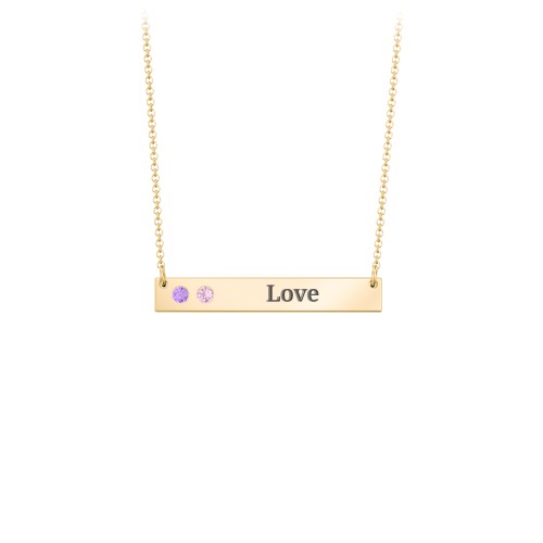 2 Engravable Birthstone Bar Necklace – 18K Gold Plated Silver with Amethyst and Pink Tourmaline