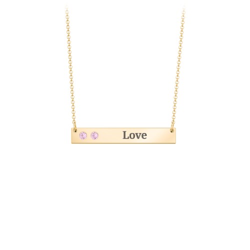 2 Engravable Birthstone Bar Necklace – 18K Gold Plated Silver with Pink Tourmaline