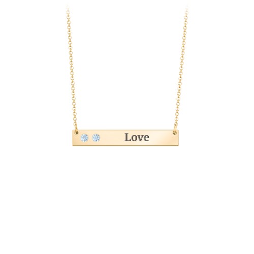 2 Engravable Birthstone Bar Necklace – 18K Gold Plated Silver with Blue Topaz