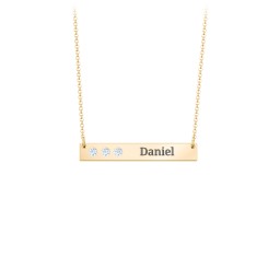 3 Engravable Birthstone Bar Necklace in 18K Gold Plated Silver with Aquamarine, Mint Premium Zirconia, and Amethyst Premium Zirconia