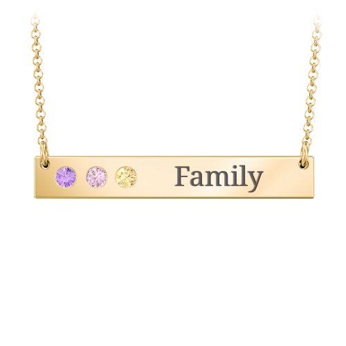 3 Engravable Birthstone Bar Necklace – 18K Gold Plated Silver with Amethyst, Pink Tourmaline, and Citrine