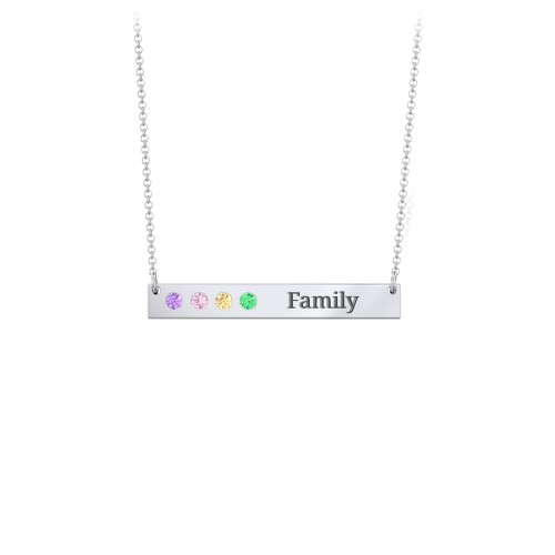 4 Engravable Birthstone Bar Necklace – Sterling Silver with Amethyst, Pink Tourmaline, Citrine, and Emerald