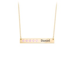 5 Engravable Birthstone Bar Necklace in 18K Gold Plated Silver with Pink Tourmaline