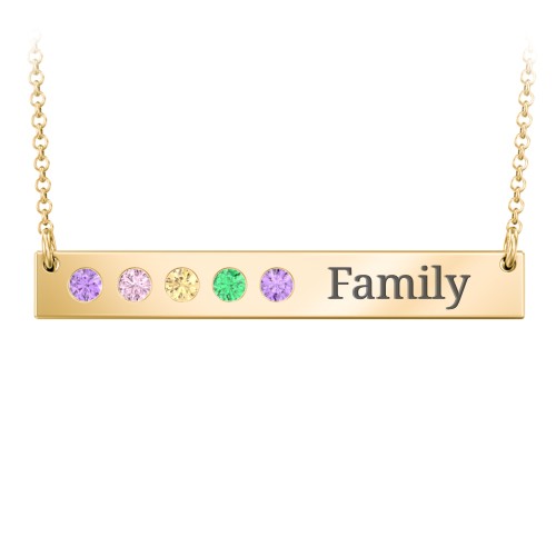 5 Engravable Birthstone Bar Necklace – 18K Gold Plated Silver with Amethyst, Pink Tourmaline, Citrine, and Emerald
