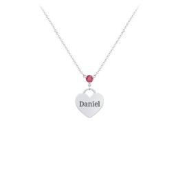 Engravable Heart Necklace with Birthstone in 925 Sterling Silver with Ruby