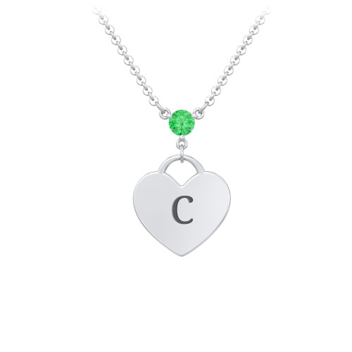 Engravable Heart Necklace with Birthstone – Sterling Silver with Emerald