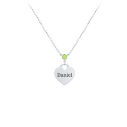 Engravable Heart Necklace with Birthstone in 925 Sterling Silver with Peridot