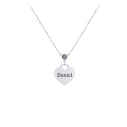 Engravable Heart Necklace with Birthstone in 925 Sterling Silver with Alexandrite