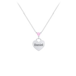 Engravable Heart Necklace with Birthstone in 925 Sterling Silver with Pink Tourmaline