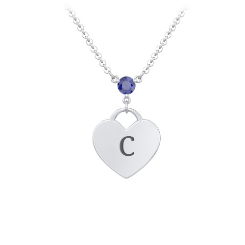 Engravable Heart Necklace with Birthstone – Sterling Silver with Blue Sapphire