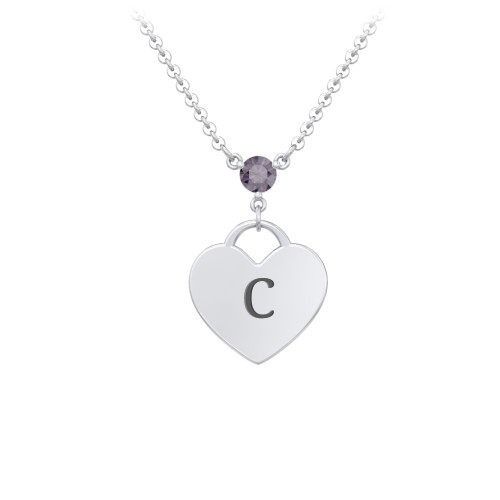 Engravable Heart Necklace with Birthstone – Sterling Silver with Alexandrite