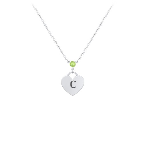 Engravable Heart Necklace with Birthstone – Sterling Silver with Peridot