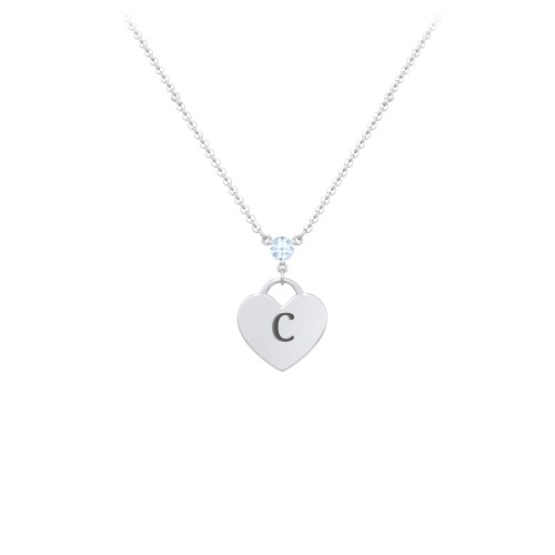 Engravable Heart Necklace with Birthstone – Sterling Silver with Aquamarine