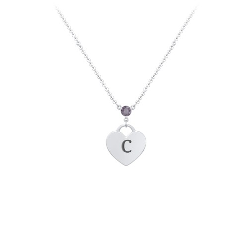 Engravable Heart Necklace with Birthstone – Sterling Silver with Alexandrite