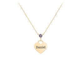 Engravable Heart Necklace with Birthstone in 9K Solid Yellow Gold with Alexandrite