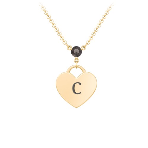 Engravable Heart Necklace with Birthstone – 9kt Yellow Gold with Smokey Quartz